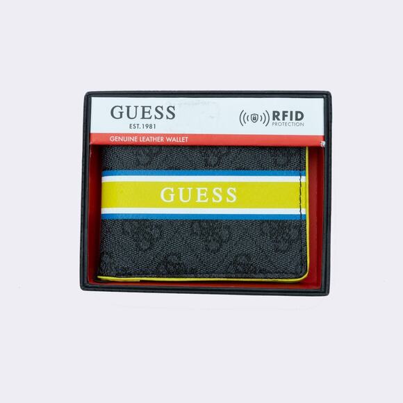 Guess Men Dinate Signature Stripe Quatro-g Print Rfid Wallet - Black/Green - Picture 1 of 6